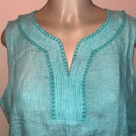 Talbots Gorgeous Turquoise Linen Sleeveless Blouse - Picture 4 of 6